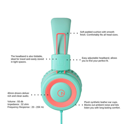 noot products K11 Kids Headphones with Wired Cord 3.5mm Jack Navy/Teal