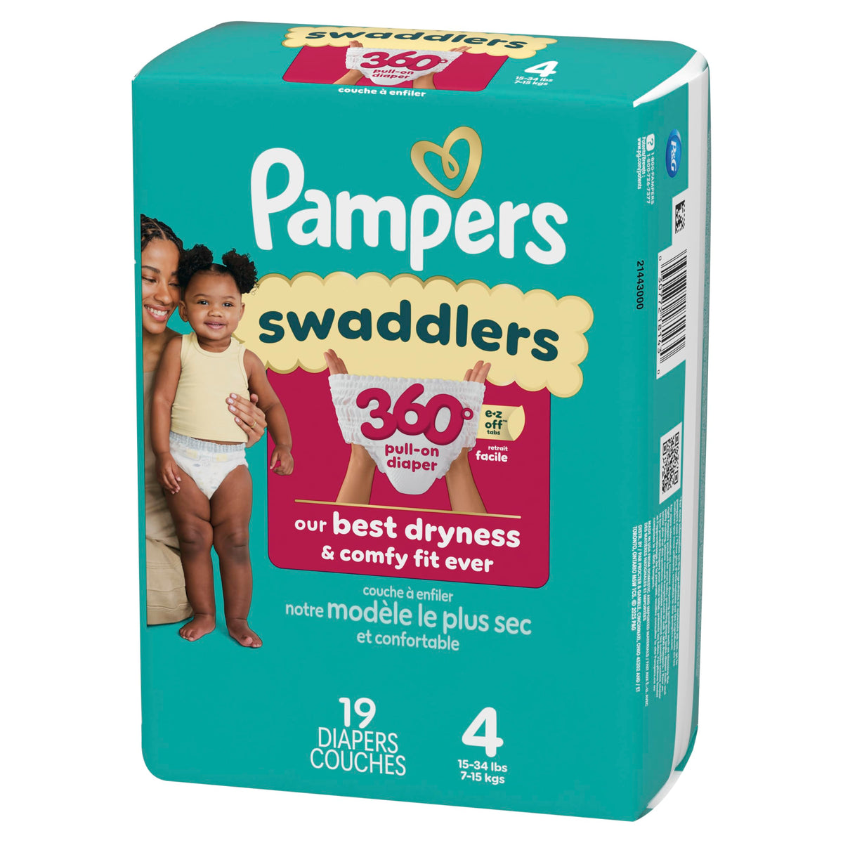 Pampers Diapers - Swaddlers 360° - Size 5, 116 Count, up to 100% Leakproof Comfy Dry Fit, Designed for Easy Changes, Pull On Baby Diaper