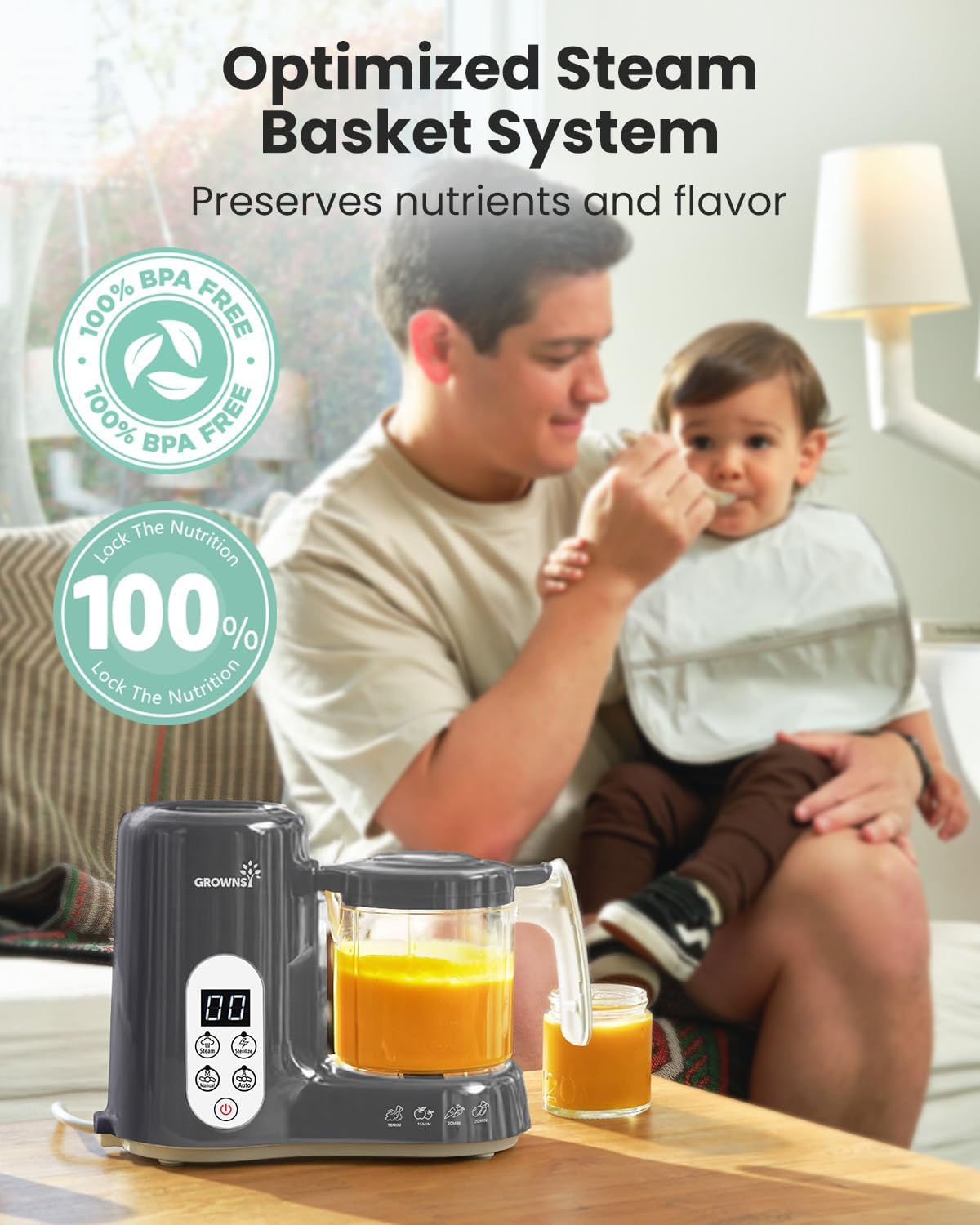 Grownsy Baby Food Maker, Steamer & Blender Baby Food Processor, Dark Grey