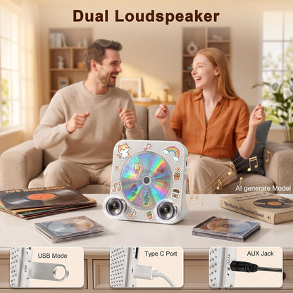 Gueray CD Player Portable Bluetooth Desktop CD Player for Home (Black)