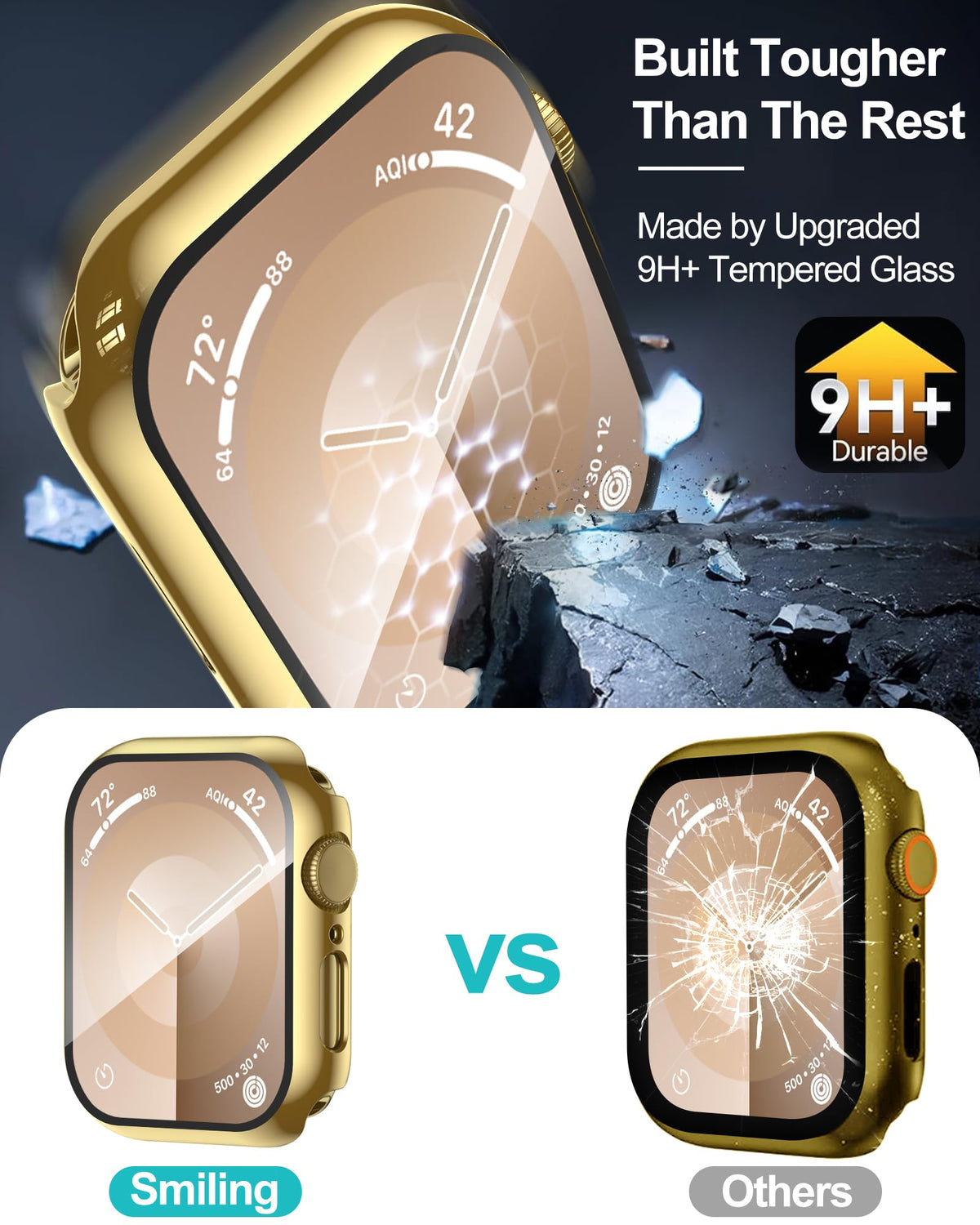 Smiling 2 Pack Case Compatible with Apple Watch Series 9 (2023)/Series 8 /Series 7 45mm with Tempered Glass Screen Protector, Hard PC Case Overall Protective Cover- Starlight