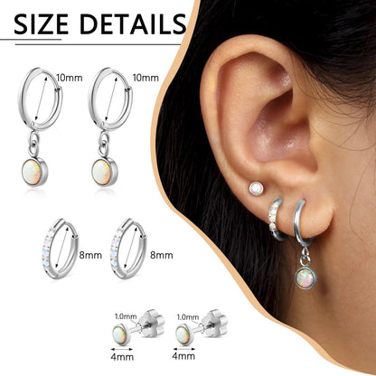 1Pair 316L Surgical Steel Opal Small Hoop Earrings for Women Hypoallergenic Medical Grade Lightweight For Cartilage Helix Daith Tragus Lobe Piercing Jewelry
