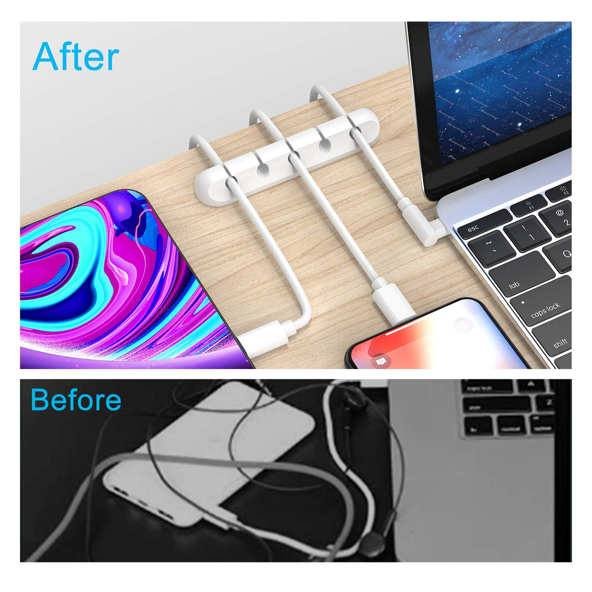 Cord Organizer for Desk, White Cable Organizer Cable Clips 2 Pack