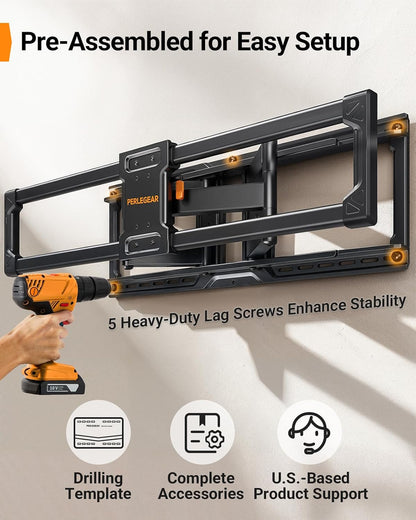 Perlegear Full Motion TV Wall Mount with Power Strip for 60–120 Inch TVs