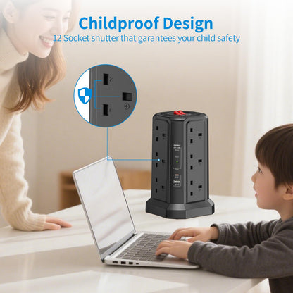 HAFINO Tower Extension Lead with USB Slots, PD18W USB C Fast Charger, 1.8M