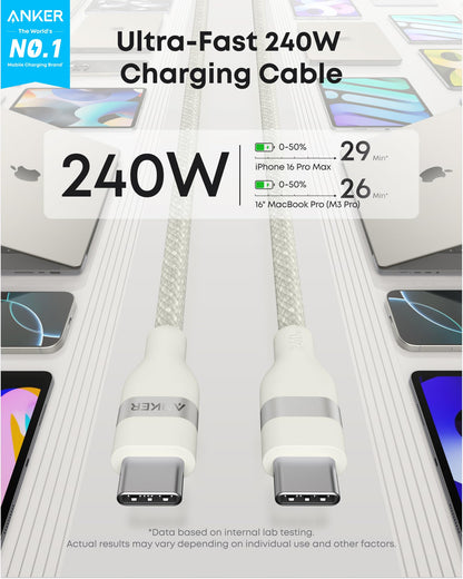 Anker Nano USB C to USB C Cable, 240W Fast Charging Cable (Black, 10ft)
