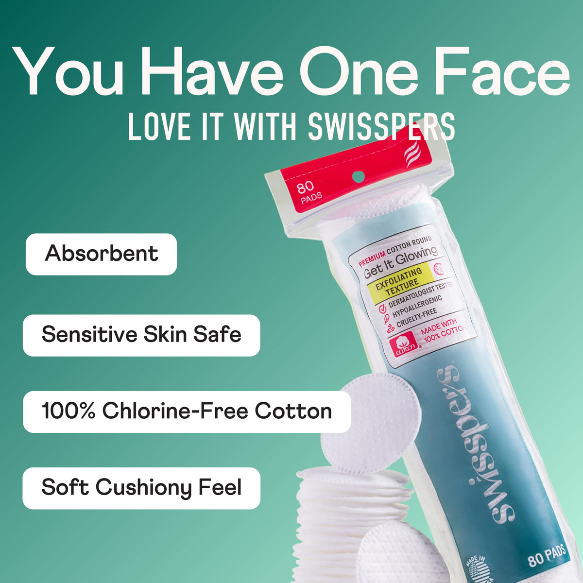 Swisspers Premium Cotton Rounds, Dual-Sided, 100 Count (Pack of 6)