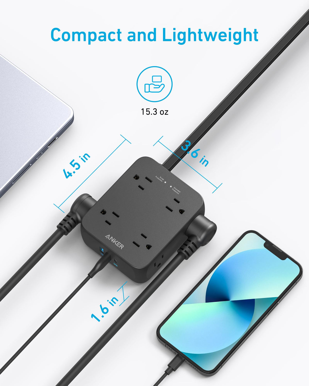 Anker Power Strip with 2000J Surge Protector, Outlet Extender, 20W, 8AC