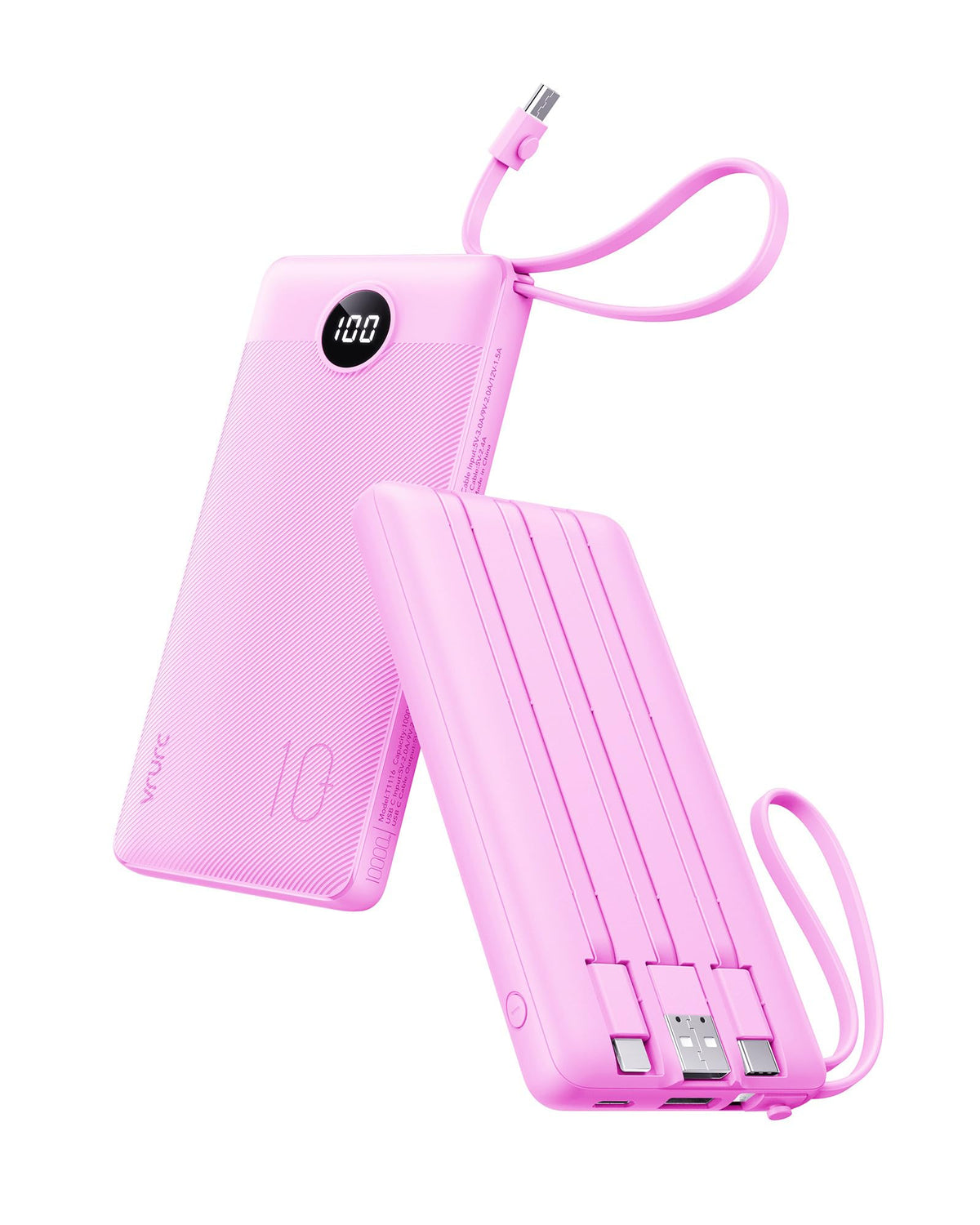 VRURC Portable Charger, Built in 4 Cables & Lanyard Power Bank 10000mAh