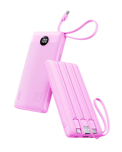 VRURC Portable Charger, Built in 4 Cables & Lanyard Power Bank 10000mAh
