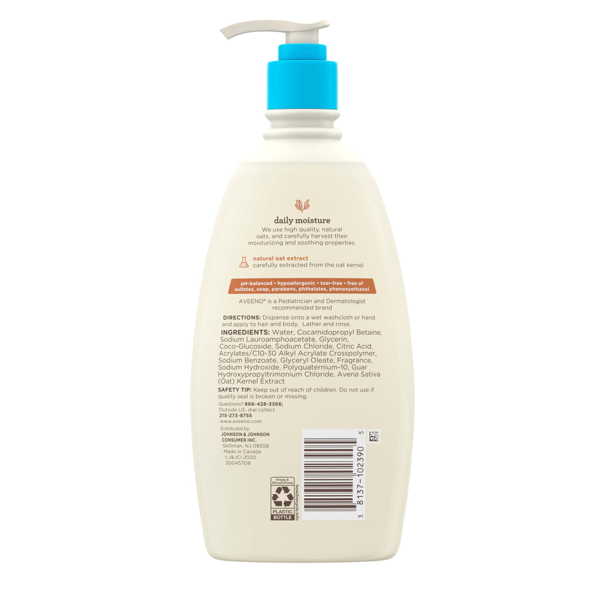 Aveeno Baby Daily Moisture Wash & Shampoo, Tear-Free, 18 fl. oz