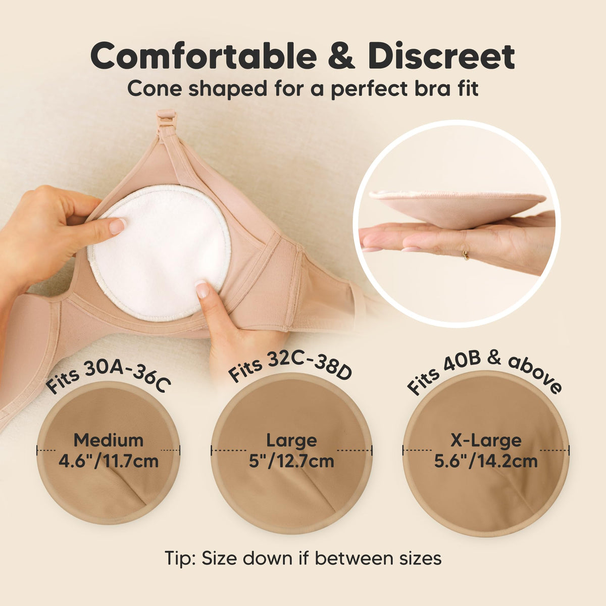 Organic Nursing Pads, 14 Washable Breast Pads,Wash Bag (Neutrals, XL 5.6")