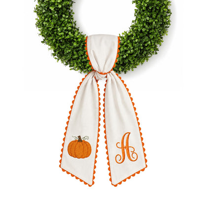 Halloween Pumpkin Wreath Sash Fall Front Door Orange Bow Decor (Y)