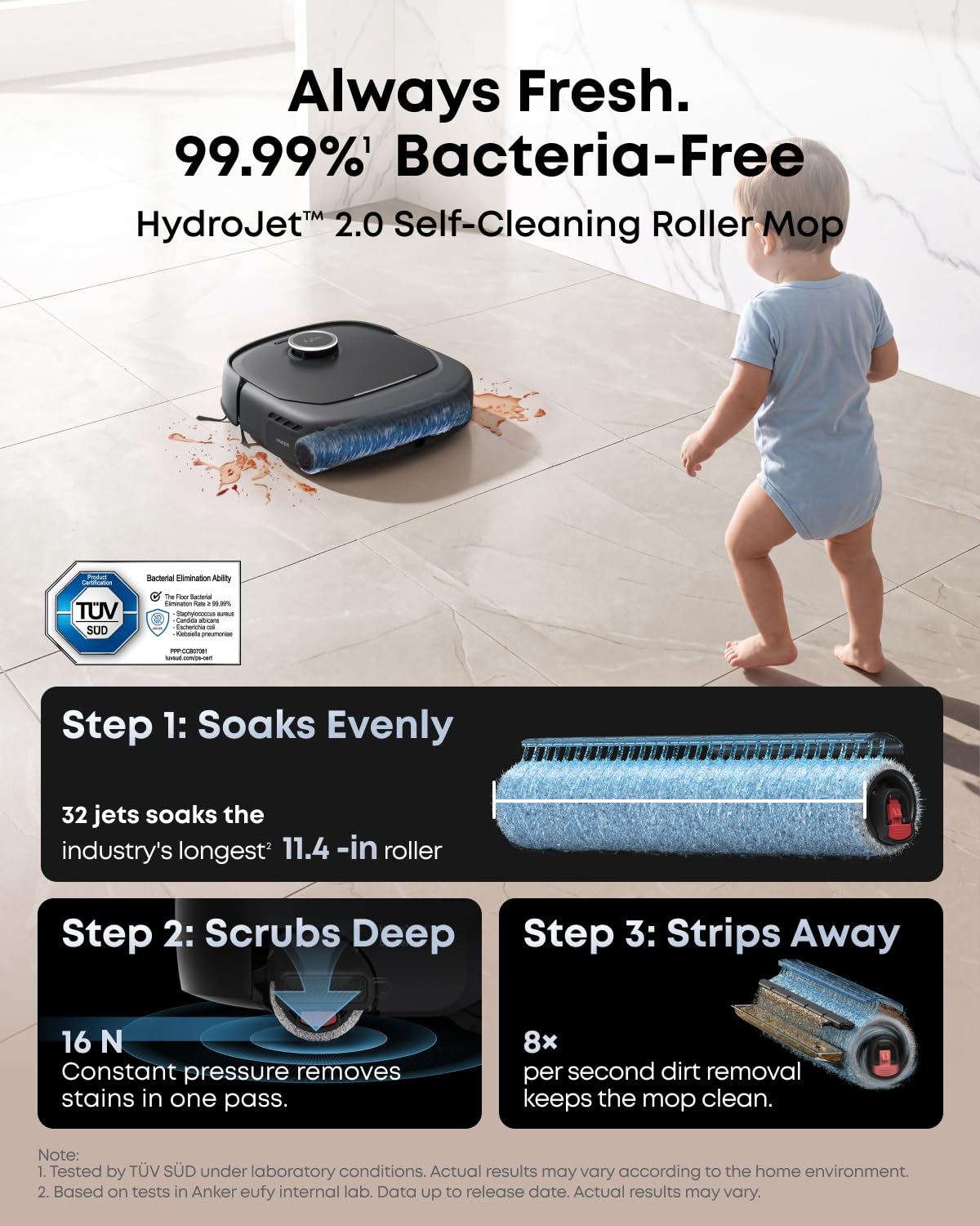 eufy E25 Robot Vacuum and Mop for Pet Hair, 20,000 Pa, HydroJet Roller Mop