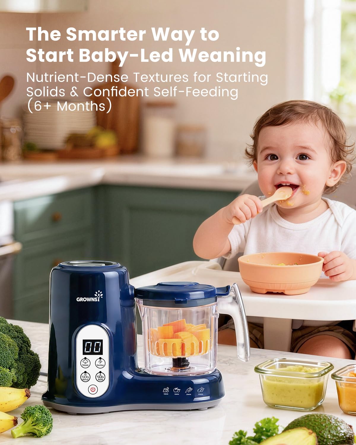 Grownsy Baby Food Maker, Steamer & Blender Baby Food Processor, Dark Grey