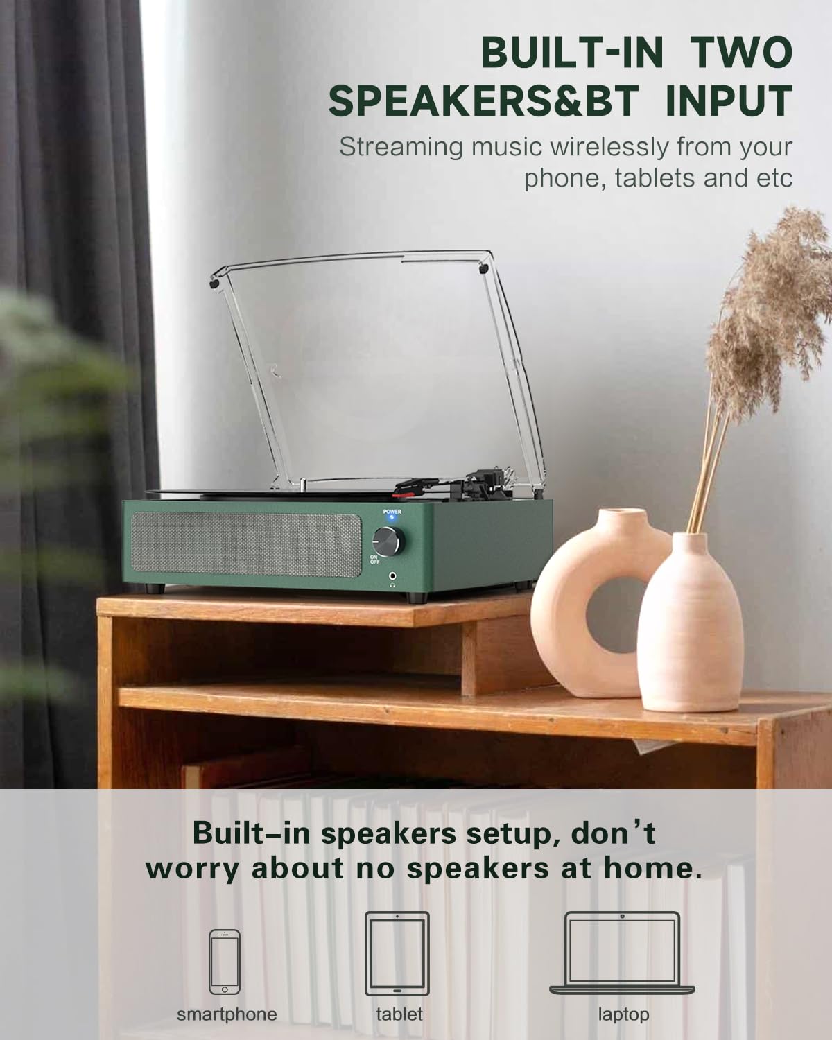 Seasonlife® Record Player for Vinyl Turntable with Speakers,Pale Purple
