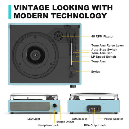 Seasonlife® Record Player for Vinyl Turntable with Speakers,Pale Purple