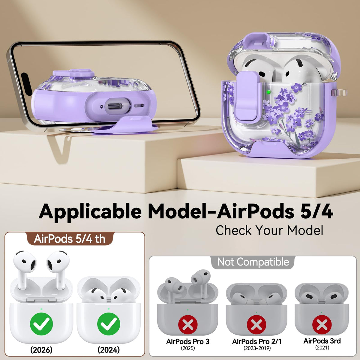 for AirPods Pro 2nd/1st Case (2023-2019)-Purple Bell Flower
