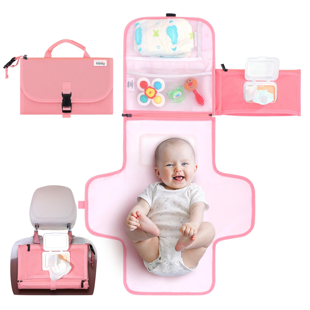 Kopi Baby Portable Diaper Changing Pad, Wipes Pocket, Classic Black Arrows