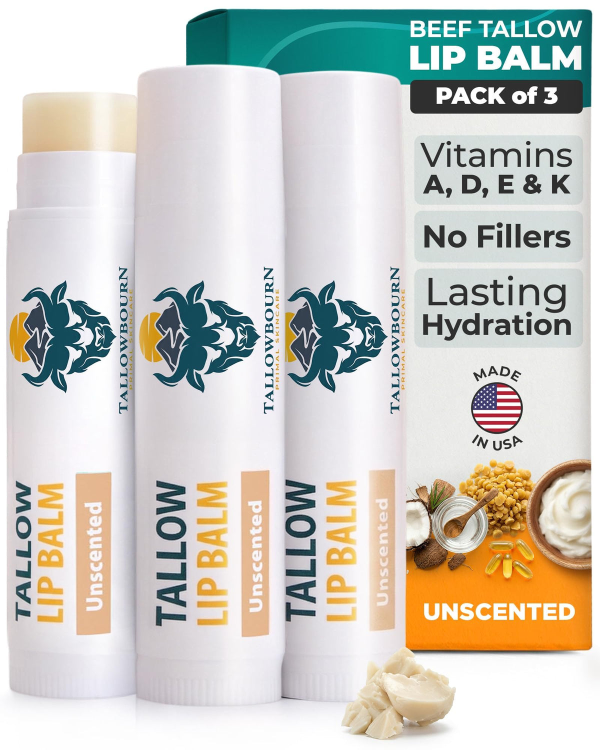 Moisturizing Grass-Fed Beef Tallow Lip Balm 3pk – Sweet Orange