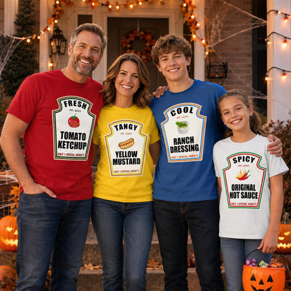 Halloween Family Shirt Matching Condiments Costume Tshirt Tomato Ketchup Yellow Mustard Hot Spicy Sauce Halloween Group Shirt