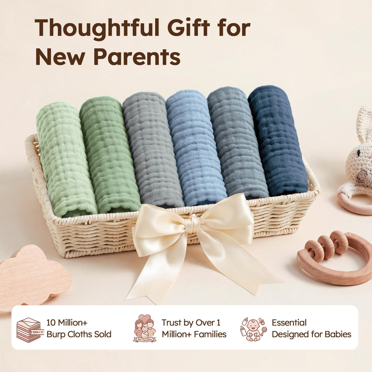 Looxii Muslin Baby Burp Cloths, Absorbent Brup Rags 6 Pack Set for Baby