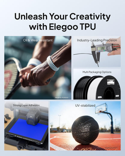 ELEGOO TPU 3D Printer Filament 1.75mm Black 1KG, 95A Flexible