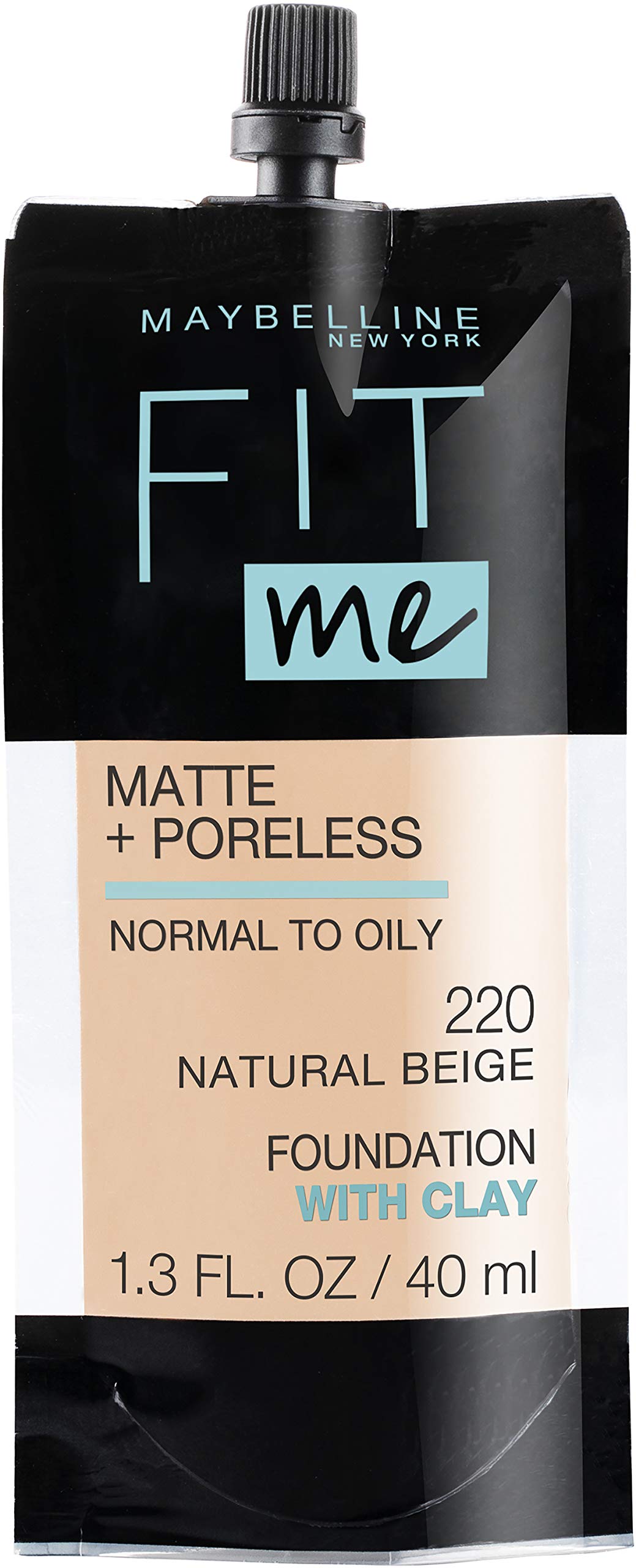 Maybelline Fit Me Matte + Poreless Liquid Oil-Free Foundation Makeup, Sun Beige, 1 Count (Packaging May Vary)