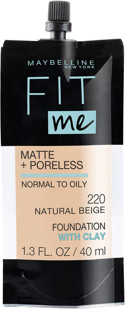 Maybelline Fit Me Matte + Poreless Liquid Oil-Free Foundation Makeup, Sun Beige, 1 Count (Packaging May Vary)