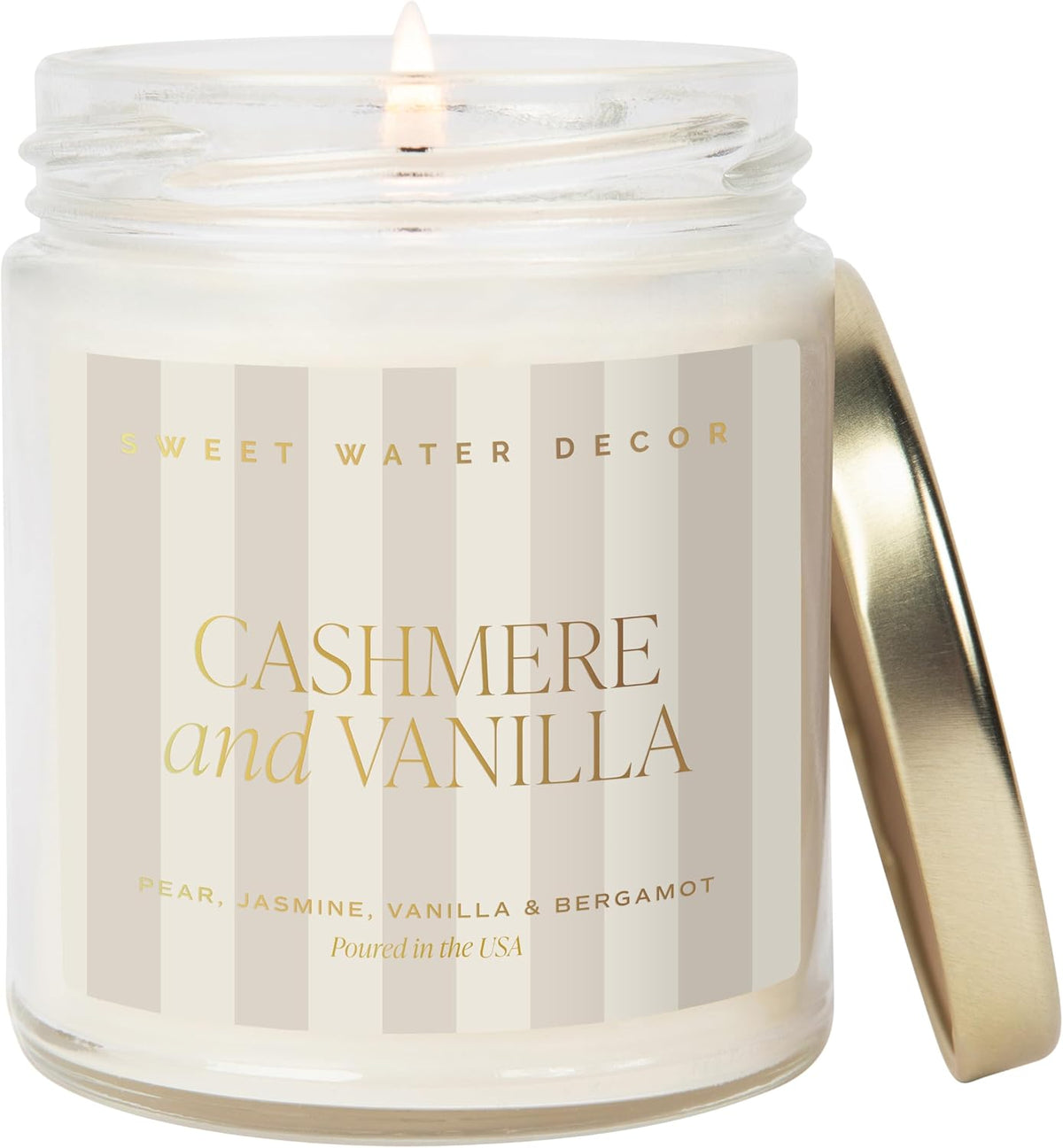 Sweet Water Decor Cashmere & Vanilla Soy Wax Candle, 9oz Clear Glass Jar