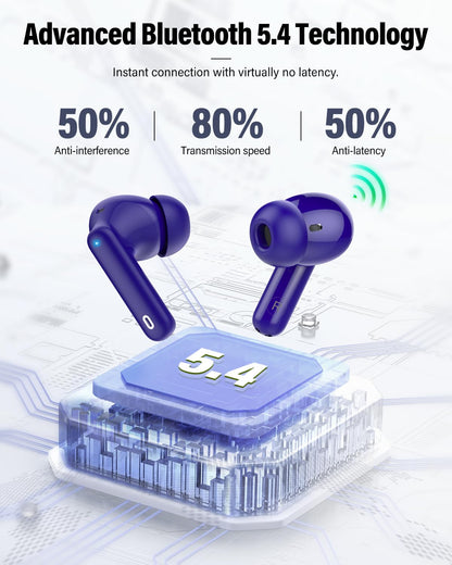 Wireless Earbuds, Bluetooth 5.4 Headphones Bass Stereo/Clear Call,Rose Gold