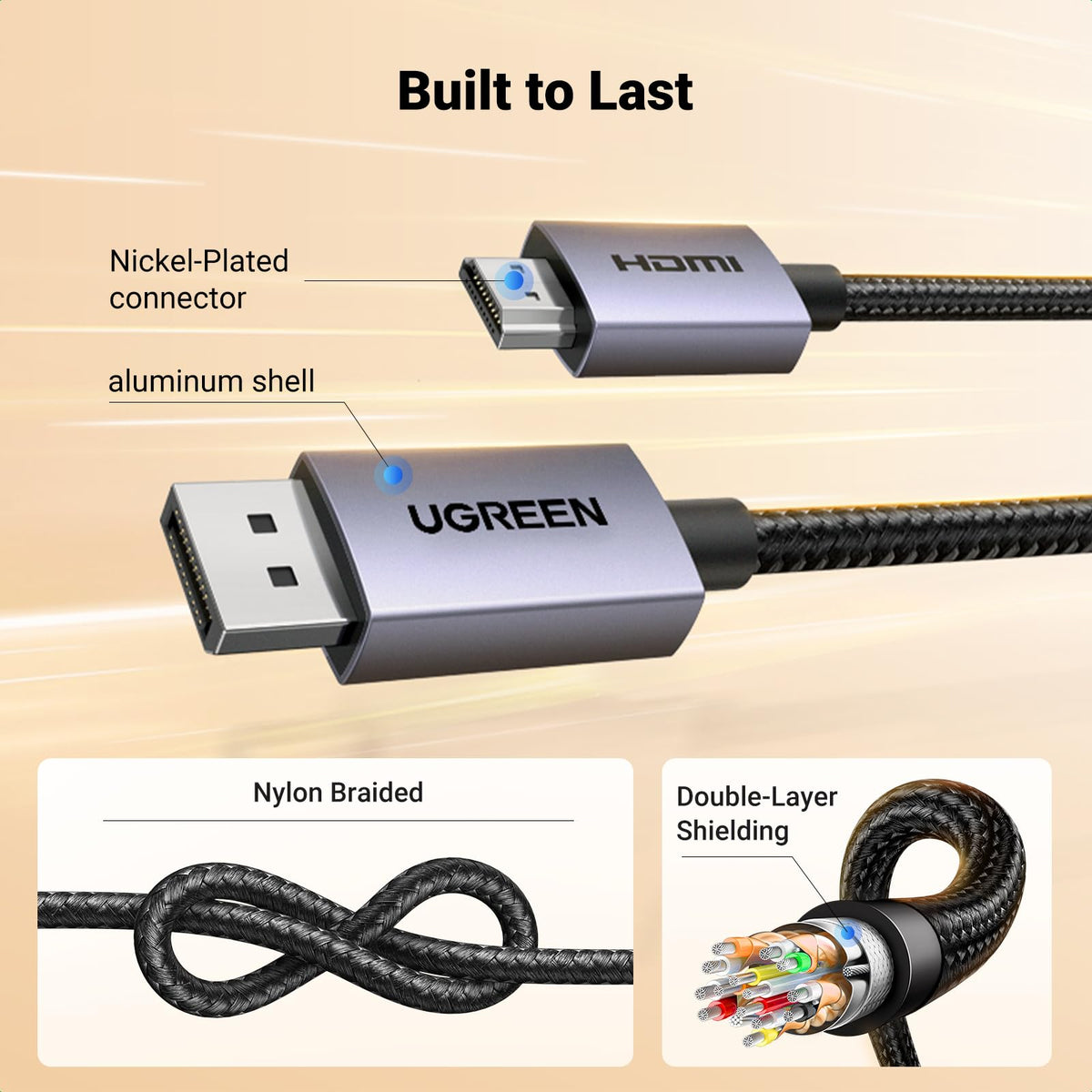 UGREEN 4K DisplayPort to HDMI Cable 1080P@120Hz, 6.6FT