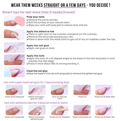 BTArtbox Press On Nails, Short Almond French Tip Nails, 32Pcs Full Kit