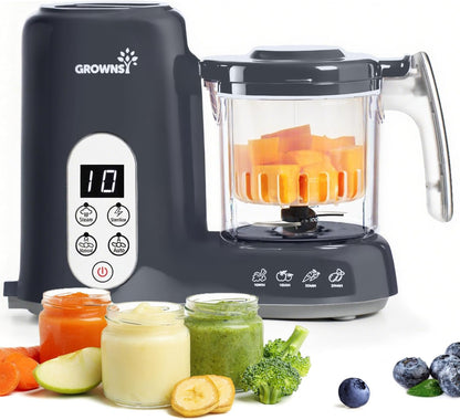 Grownsy Baby Food Maker, Steamer & Blender Baby Food Processor, Dark Grey