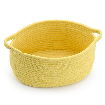 Happyiren Brown Woven Cotton Rope Storage Basket with Lace Trim