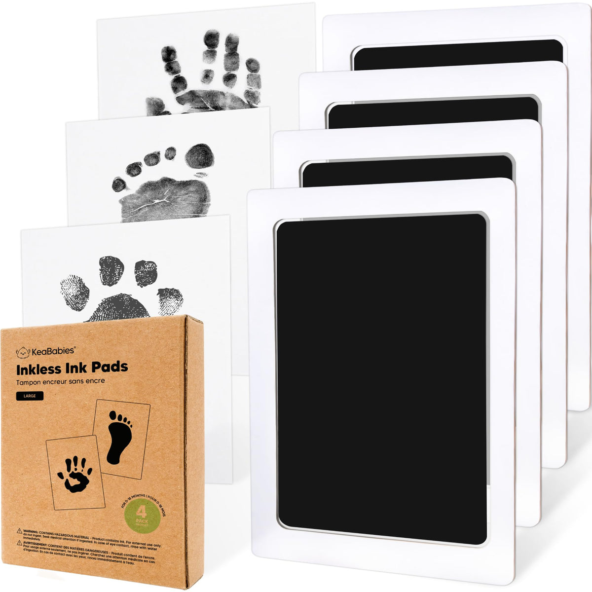 4pk Inkless Baby Hand and Footprint Kit, Mess Free Ink Pads (Jet Black, R)