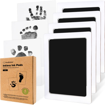 4pk Inkless Baby Hand and Footprint Kit, Mess Free Ink Pads (Jet Black, R)