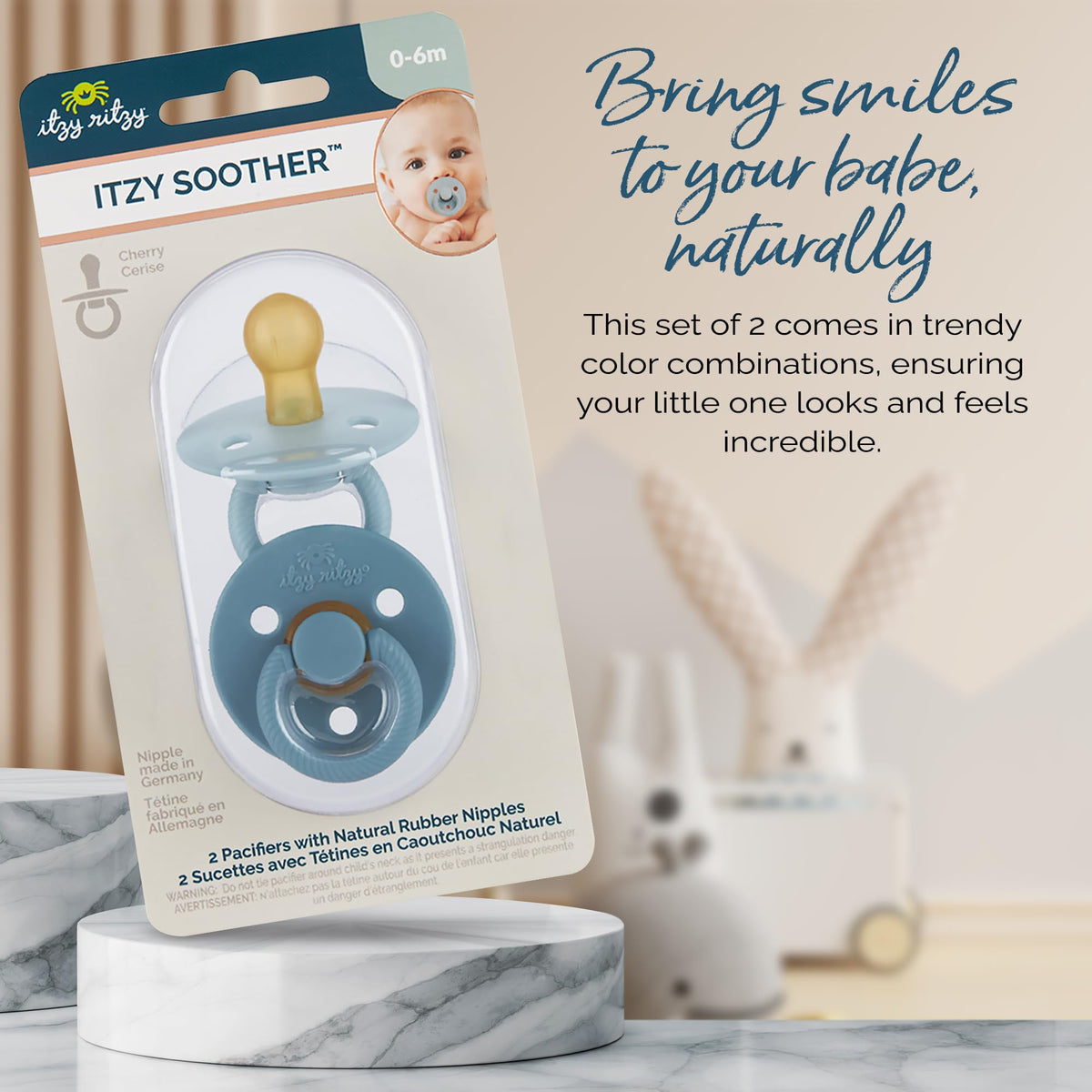 Itzy Ritzy Natural Rubber Pacifiers for 0–6 Mos, Set of 2, Blossom/Rosewood