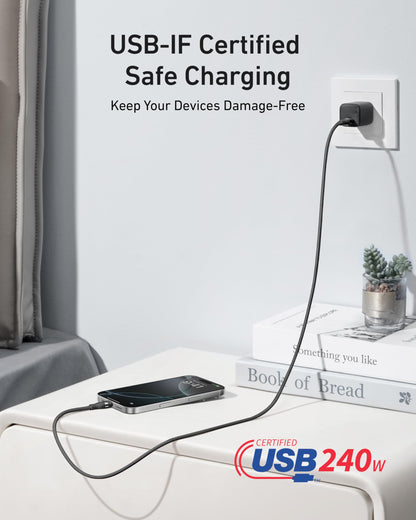 Anker Nano USB C to USB C Cable, 240W Fast Charging Cable (Black, 10ft)