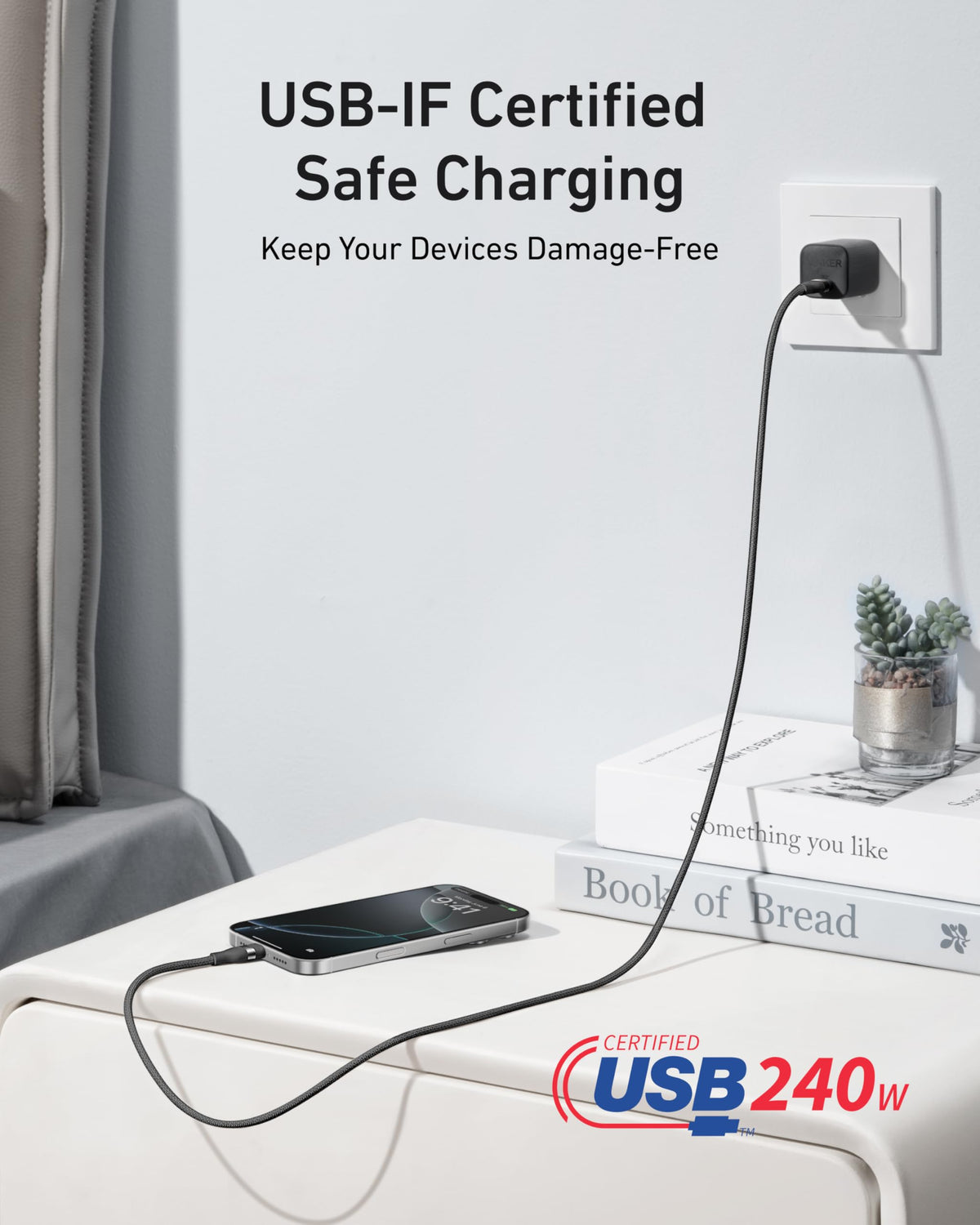 Anker Nano USB C to USB C Cable, 240W Fast Charging Cable (Black, 10ft)