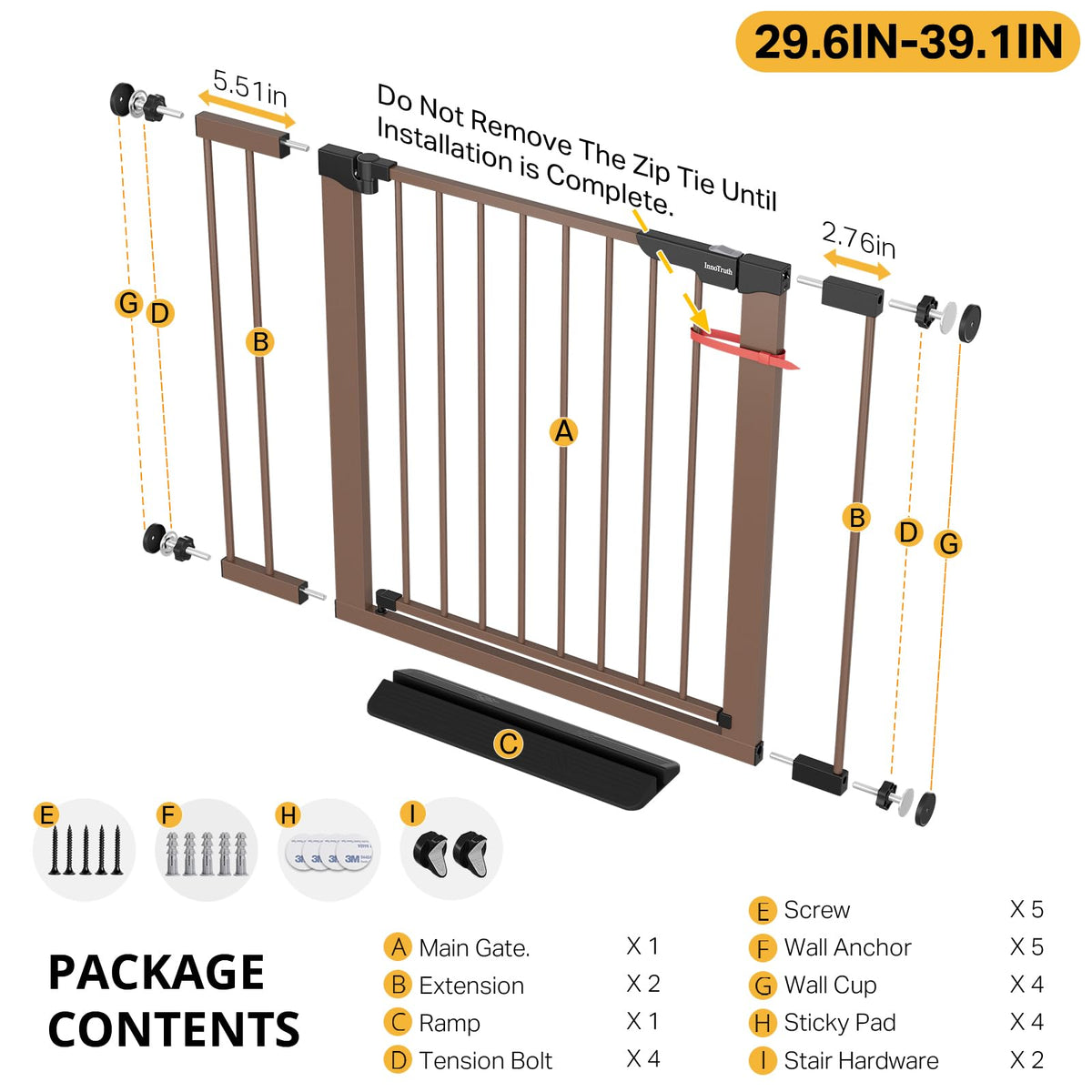 InnoTruth 27-36.6 in Wide Baby Gate for Stairs and Doorways, Black