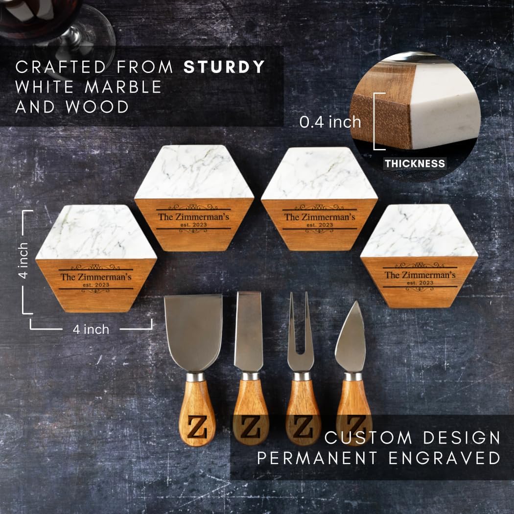 Personalized Charcuterie Board Set, Custom Engraved Marble Cheese Board with Knife Set, Wedding Engagement Gift for Couples, engagement gifts for couples Bridal Shower & Housewarming Gift