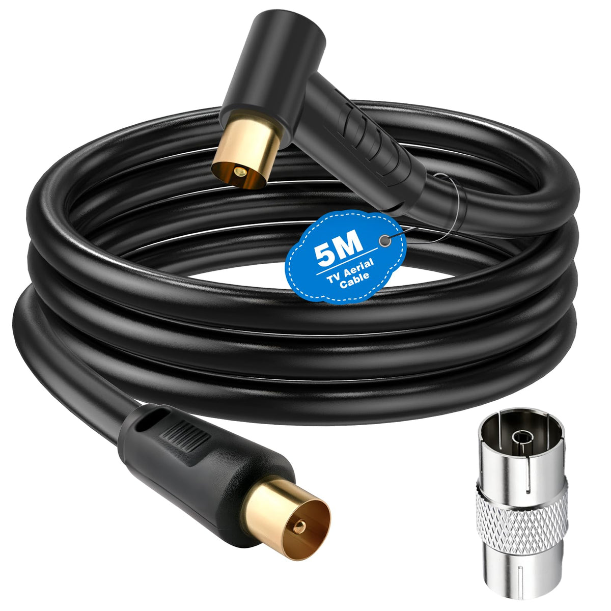Ancable TV Aerial Cable with Coaxial Adapter 5M Black TV Ariel Lead