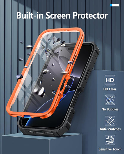FNTCASE for iPhone 16 Case with Belt Clip and Built-in Screen Protector
