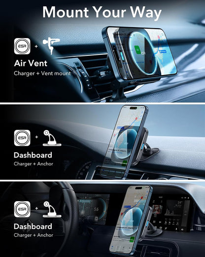 ESR for MagSafe Car Mount Charger for iPhone Duo/18 Pro/17-12, Samsung S26
