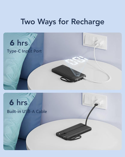 VRURC Portable Charger, Built in 4 Cables & Lanyard Power Bank 10000mAh