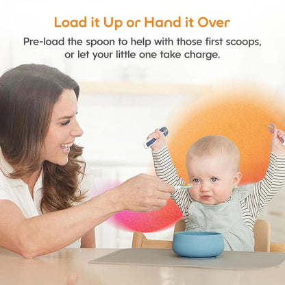 NumNum Baby Spoons Self Feeding 6 Months, 2-Pack Blue/Orange