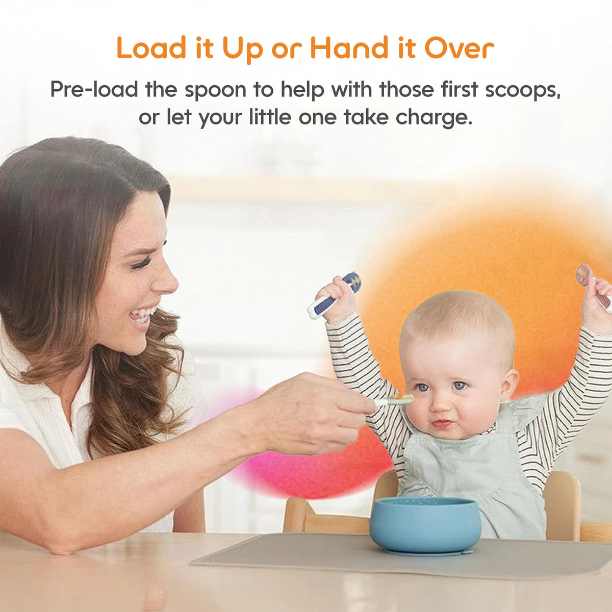 NumNum Baby Spoons Self Feeding 6 Months, 2-Pack Blue/Orange