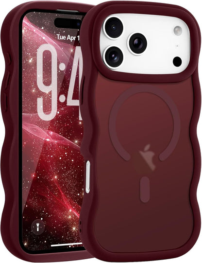Pepmune for iPhone 16 Pro Max Case Curly Wavy Frame Translucent, Burgundy