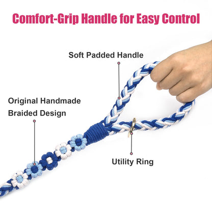5FT Braided Cotton Rope Leash for Small, Medium and Large Dogs, Red & White Twist